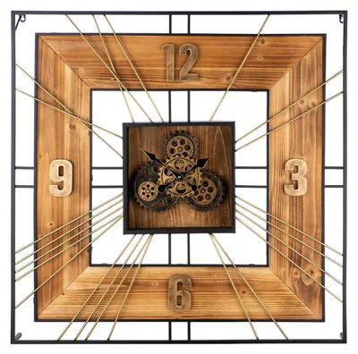 Image de Gilde Wanduhr, quadratisch, "Aruba", MDF, Metall, braun, VE 1, L. 8,1 cm, B. 90 cm, H. 90 cm  51325