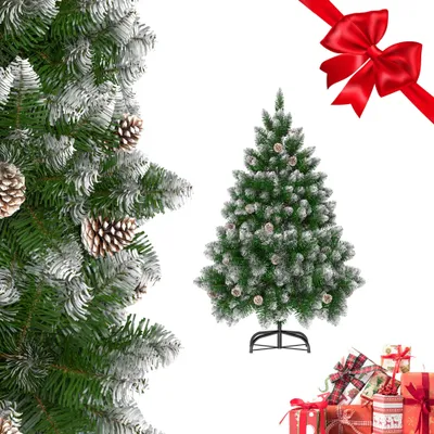 Produktbild von ROSEJANE Künstlicher Weihnachtsbaum 150 cm mit Zapfen & Schneeoptik, 300 Zweigspitzen, Kunsttanne mit Metallständer