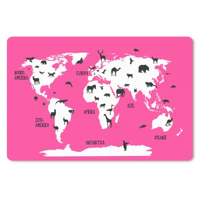 Produktbild von MuchoWow® Schreibtischunterlage Weltkarte Kinder - Tiere - Rosa 60x40 cm - XXL Mauspad - Großes Mauspad