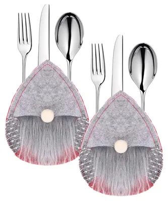 Imagen del producto de Soporte para cubiertos - Funda para cubiertos - Navidad - Adornos navideños - Duendes - Gris - 2 unidades