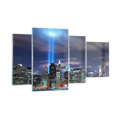 Produktbild von Bilder auf glas - Wolkenkratzer Lichter Ansicht - 120x70cm - Glasbilder - Wandbilder - Kunstdruck - zum Aufhängen bereit - Wanddekoration aus Glas - Glas Bilder - Wandbild auf Glas - GDL120x70-0220