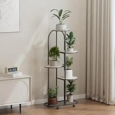 Image de Support pour plantes - Étagère d'angle - 5 niveaux - Métal - Pour plusieurs pots de fleurs - Intérieur/extérieur - Balcon/jardin - Doré
