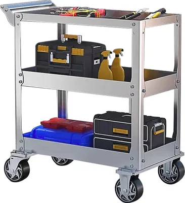 Image de Chariot de manutention en acier inoxydable pour atelier, avec 3 niveaux, chariot d'outils mobile d'une capacité de charge de 500 kg, chariot de montage pour garage, atelier, cuisine, dimensions : 78 x 4