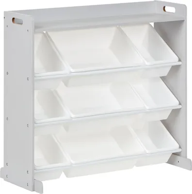 Obrázek produktu pro BELIANI Regál s 9 úložnými boxy šedý bílý MDF plastové boxy úložný prostor moderní styl dětský pokoj