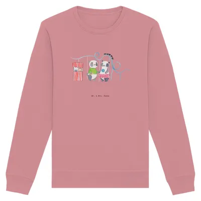 Produktbild von Mr. & Mrs. Panda Baumwoll Pullover Pandas Freizeitpark besuchen Größe S - Canyon Pink - Geschenk, Sweater, Sweatshirt, Achterbahn fahren, Pulli