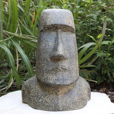 Produktbild von Osterinsel Moai Kopf Stein Steinfigur Gartenfigur Lavastein Figur Statue Schwarz 40 cm