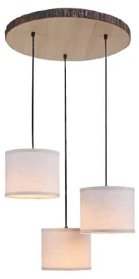 Obrázok produktu pre Závesné svetlo, 3 plamene, Imitácia dreva, textil, D 52 cm