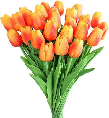 Obrázek produktu pro Sada umělých tulipánů – latexové tulipány – oranžové dekorativní květiny