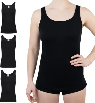 Produktbild von SES Unterhemden Damen 3er-Pack 42 Schwarz aus 100% Baumwolle/Unterhemd Damen mit weicher Feinripp-Qualität/Unterhemd en Damen Baumwolle als Basic Tops oder Tank Top Damen