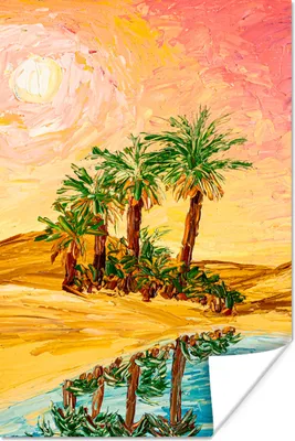 Produktbild von MuchoWow® Poster Gemälde - Öl - Palme - Natur - Wasser 80x120 cm - Papierdruck