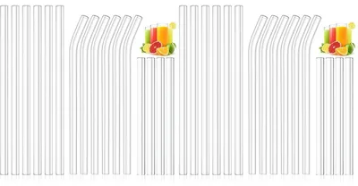 Obrázek produktu pro 16 skleněných brček, opakovaně použitelné, vhodné do myčky, průměr 10 mm, délka 21,5 cm a 15 cm