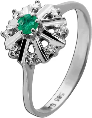 Produktbild von Smaragd Ring Weißgold 585 14K grüner Smaragd Diamanten 0.12ct Antikschmuck 17