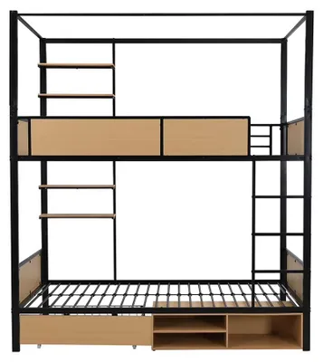Immagine prodotto di Letto a castello - Letto a castello in metallo - Dimensioni 90 x 200 cm - Spazio contenitivo sotto il letto - Ringhiera di sicurezza - Scala - Colore nero