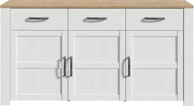 Image de Buffet - BOHOL - Blanc - L 166,1 x P 42 x H 87 cm - 3 portes + 3 tiroirs