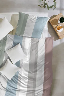 Produktbild von Primera Mako-Satin Bettwäsche 155x220 Streifen grau taupe blau rost 243222-82