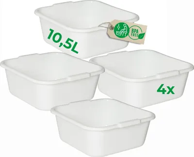 Produktbild von Novaliv 4x Spülschüssel eckig 10,5L, 34x34 cm, Weiß, BPA-frei & Spülmaschinenfest – Ideal für Küche und Camping, Wanne, Große Plastikschüssel, Waschschüssel eckig, Waschwanne, Abwaschschüssel