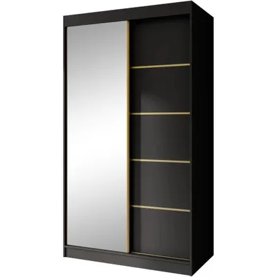 Produktbild von Schiebetürenschrank MARIKA LUX Schwarz 120 cm - Kleiderschrank mit Spiegel und Schubladen