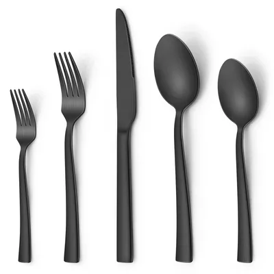 Image de Set de couverts noir mat de 30 pièces pour 6 personnes