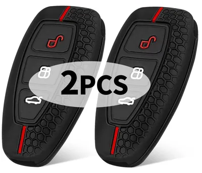 Immagine prodotto di 2 custodie in silicone per chiavi auto, compatibili con Ford, con 3 pulsanti e sistema keyless go, colore nero