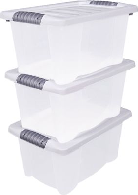 Stapelbox mit Deckel - 3er Set / jeweils 7 Liter - Aufbewahrungs Allzweck Box mit Griff
