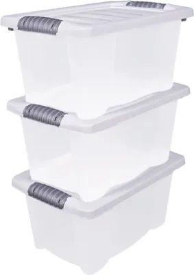 Produktbild von Stapelbox mit Deckel - 3er Set / jeweils 7 Liter - Aufbewahrungs Allzweck Box mit Griff