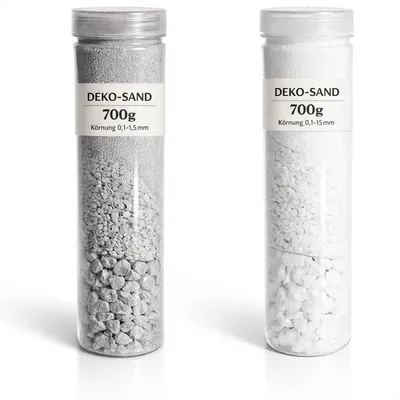 Produktbild von com-four® 2x Dekosand grau & weiß je 700 g - Bastelsand mit Körnung 0,1 - 15 mm