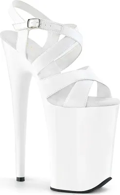Produktbild von INFINITY-997 Pleaser Damen High Heels PlateauSandaletten Kreuz Riemen weiss Lack