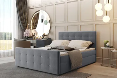 Produktbild von Boxspringbett Schlafzimmerbett CARLOS 180x200cm Stoff Soro Grau inkl.Bettkasten