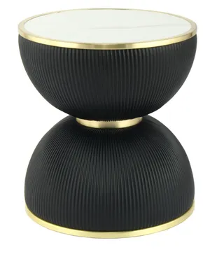Produktbild von Padiro Beistelltisch rund Ø 47 x 51 cm - Schwarz - modern, Art-déco-Glamour-Look - Sinterstein - Metallgestell aus Eisen