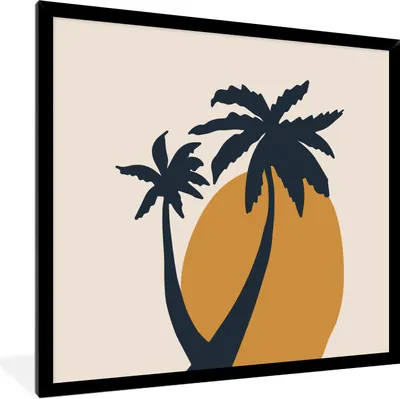 Produktbild von MuchoWow® Gerahmtes Poster Palme - Pastell - Sonne - Orange 40x40 cm - Poster mit Schwarzem Bilderrahmen Wandposter Rahmen Foto Bilder - Mit Rahmen - Wanddekoration Schlafzimmer
