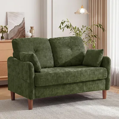 Image de Canapé Dyonery, modèle 2 places, petit, 124 cm. Petit canapé pour salon, en chenille, couleur verte