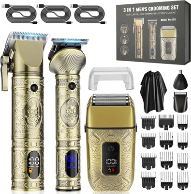 OKWISH Profi Haarschneidemaschine Set, Haarschneider Pflegesets, Bartschneider Herren,  Haarschneider mit LED-Anzeige Bronze