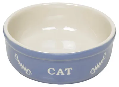 Zdjęcie produktu dla Miska ceramiczna dla kota Nobby "CAT" Ø13,5 X 5 cm jasnoniebieska / beżowa