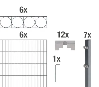 Image de Alberts 668808 Clôture à double barre "Oslo" comme set complet de clôture de 32 pièces, revêtu de matière plastique, anthracite, hauteur 140 cm, longueur 12 m