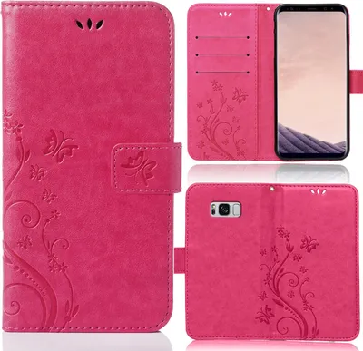 Produktbild von Handy Tasche für Samsung Galaxy S8 Schutz Hülle Handyhülle mit Blumenmuster Klapp Hülle mit Standfunktion und Kartenfächer Pink