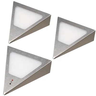 Produktbild von kalb | Dreieck LED Unterbauleuchten mit Sensor, Warmweiß, dimmbar, Edelstahl 3er Set warmweiß