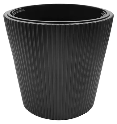 Produktbild von Kunststoff Rillen Blumentopf anthrazit konisch wetterfest - 38 x 37 cm - Garten Pflanzkübel UV-beständig mit Pflanzeinsatz
