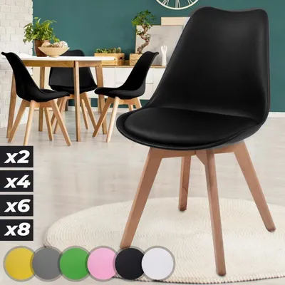 Obrázok produktu pre MIADOMODO® Jedálenské stoličky sada 2, 4, 6, 8 - Čalúnené s vankúšom na sedenie, vyrobené z plastu a masívneho dreva, možnosť výberu farby - Kuchynská stolička, stoličky (sada 2, čierna)