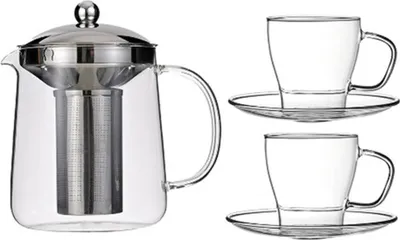 Productafbeelding van Nisa Glazen theepotten-set, 1200 ml - 2 theepotten met onderzetters, gemaakt van borosilicaatglas