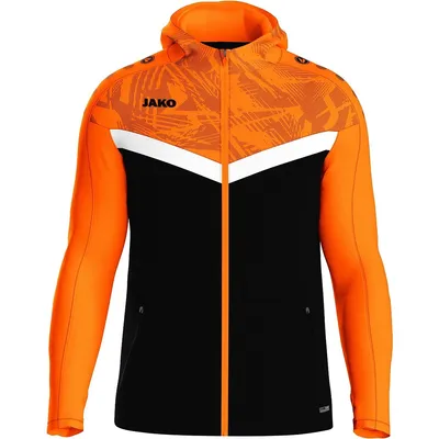 Produktbild von JAKO Kinder Kapuzenjacke Iconic, Farbe:schwarz/neonorange, Größe:152