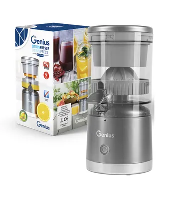 Produktbild von Genius Akku Zitruspresse by Nicer Dicer 6 tlg, elektrische Saftpresse, Orangenpresse Entsafter, Akkulaufzeit bis 25 Min, 45 W, Auffangbehälter 200 ML