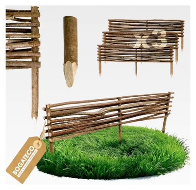 Produktbild von 3 x Haselnuss Beeteinfassung | 20 cm hoch & 120 cm lang | Staketenzaun als Beetumrandung oder Wegabgrenzung