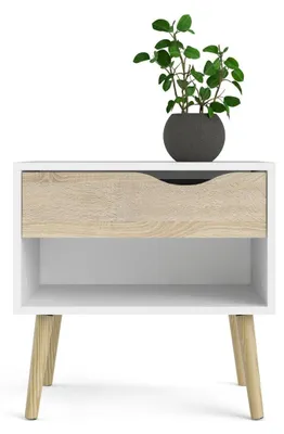 Image de CALICOSY - Table de chevet 1 tiroir, 1 niche blanc etReproduction chêne L50,2 cm - BILLUND