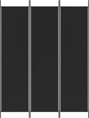A black, three-panel room divider or screen.