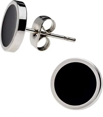 Produktbild von Chirurgenstahl Ohrstecker in verschiedenen Farben mit Emaille in schwarz Farbe - Silber