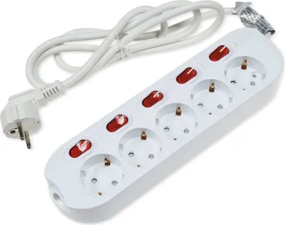 Produktbild von Steckdosenleiste mit Einzelschaltung 5-fach, weiß, 1,5m Kabel