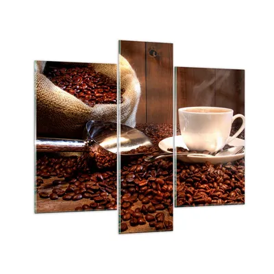 Produktbild von Bilder auf glas - Cup Samen Coffe - 95x80cm - Glasbilder - Wandbilder - Bilder - Kunstdruck - zum Aufhängen bereit - Wanddekoration aus Glas - Glas Bilder - Wandbild auf Glas - 3 Teile - GCB95x80-0158