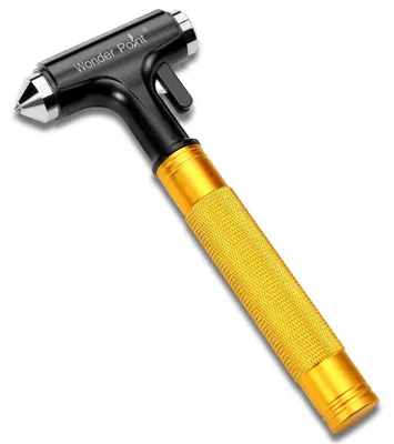 Immagine prodotto di Martello di emergenza per auto, con tagliacinture di sicurezza e rompitubi, in alluminio, colore giallo, confezione da 1 pezzo