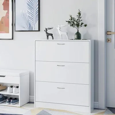 Image de Meuble à chaussures à 3 portes - meuble à chaussures fermé - meuble à chaussures étroit 110 x 80 x 23,5 cm, blanc