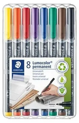 Imagen del producto de 1 bolígrafo Lumocolor 318 WP8 para películas, permanente, pack de 8 unidades